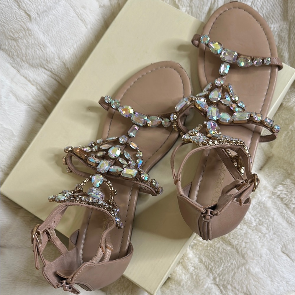 Shoe Dazzle Tan Gladiator Sandals with Crystal Embellishments